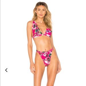 Lovers + Friends magenta floral highwaisted bikini